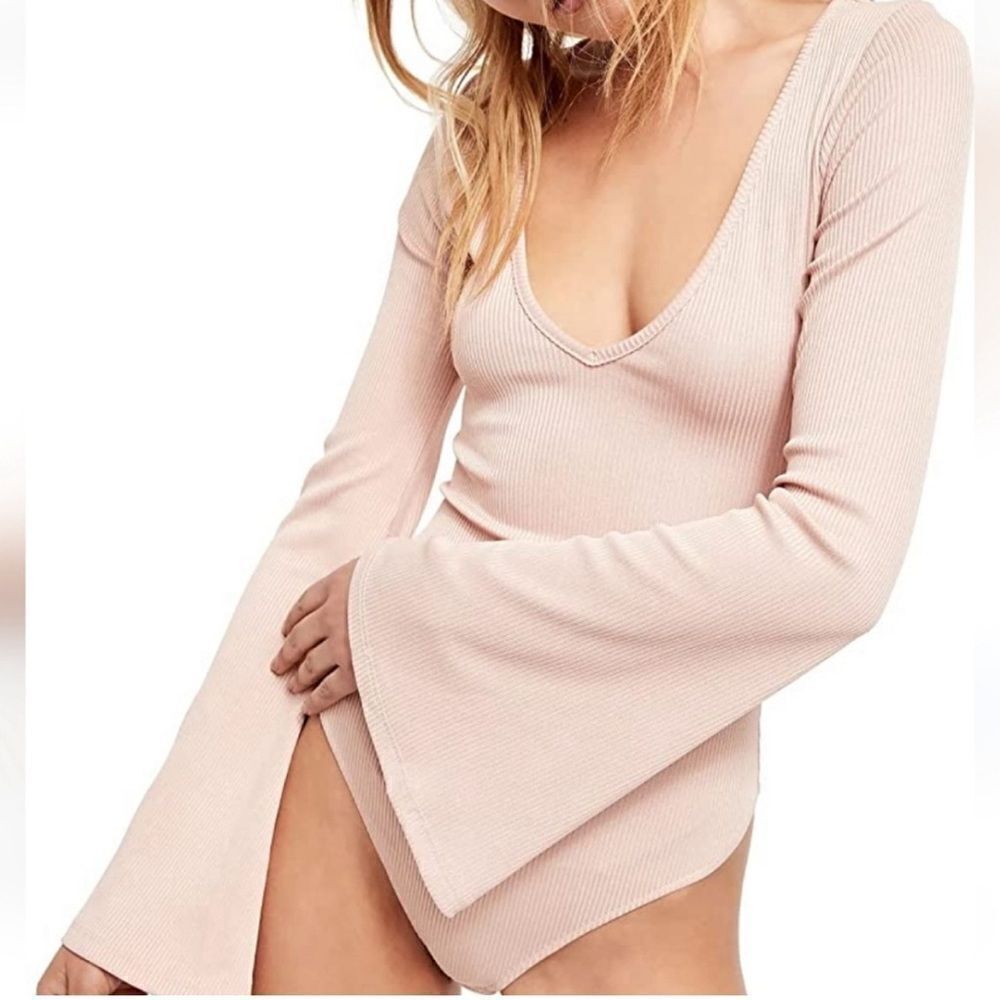 Free People Intimately Charli Flare Sleeve Bell Ribbed Bodysuit- Size Small